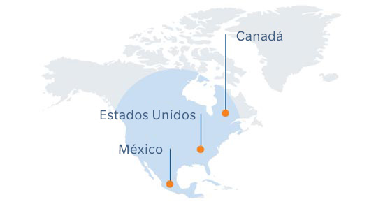 Um mapa-múndi com países e locais em destaque.